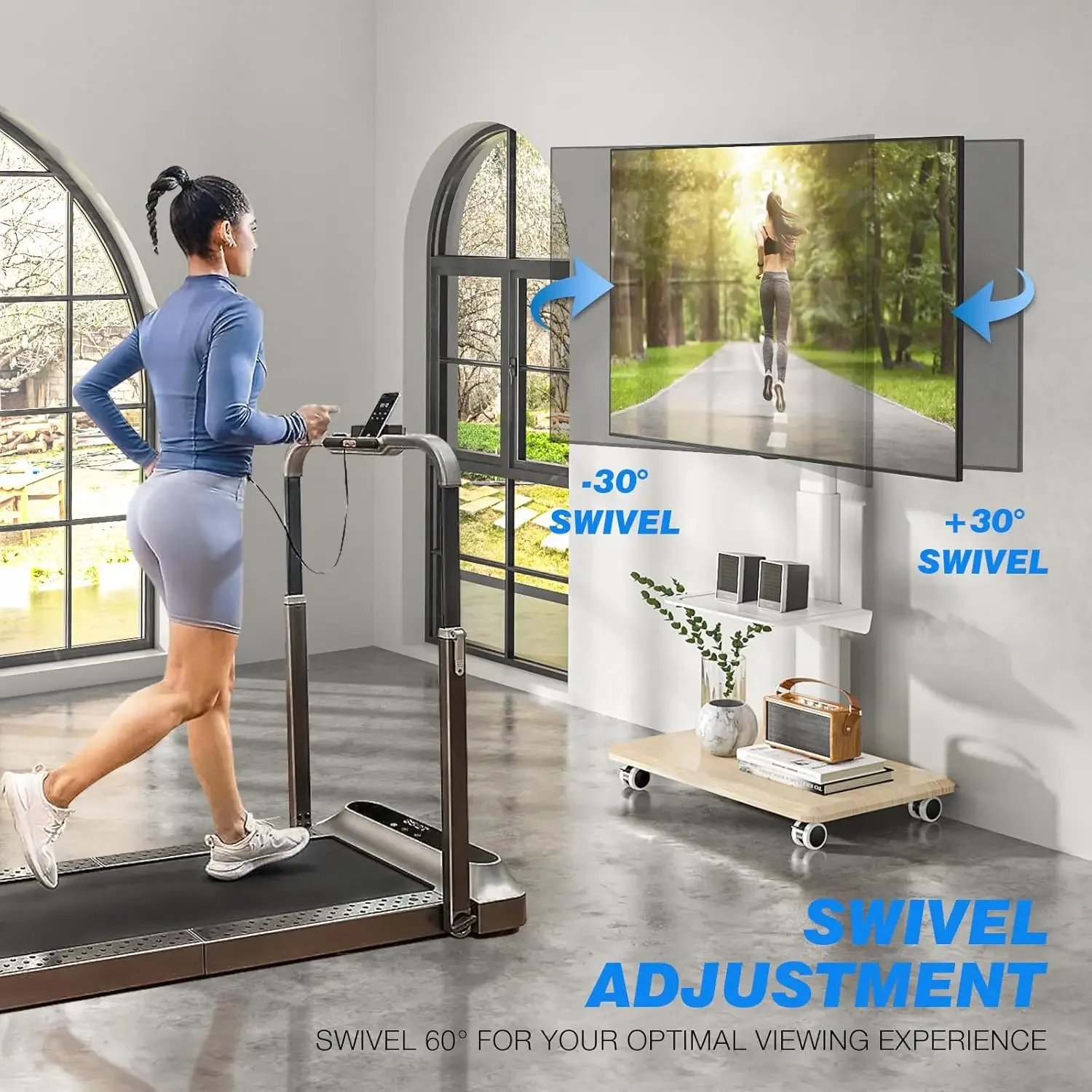 Изящная подставка для телевизора на колесиках с розеткой для домашнего декора, портативная подставка для телевизора с регулируемой высотой на колесах для телевизоров 32-70 дюймов