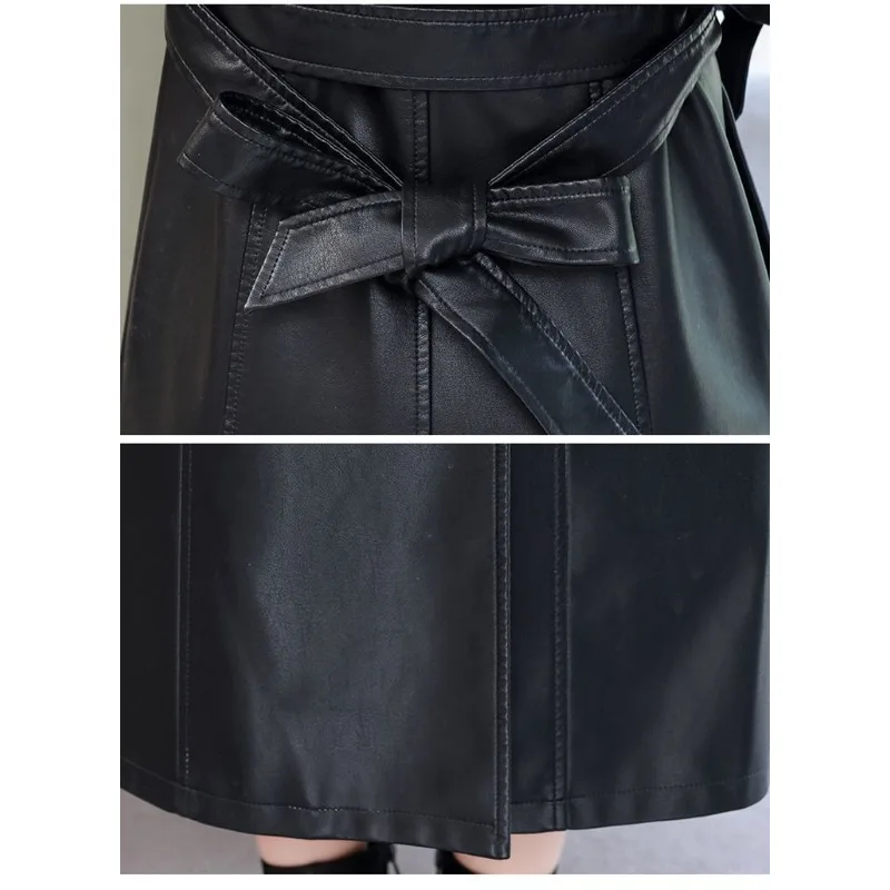 Nuevo gabardina de cuero con cuello de piel de zorro auténtica para mujer, abrigo largo por encima de la rodilla de piel de oveja para mujer, chaqueta de viaje con temperamento