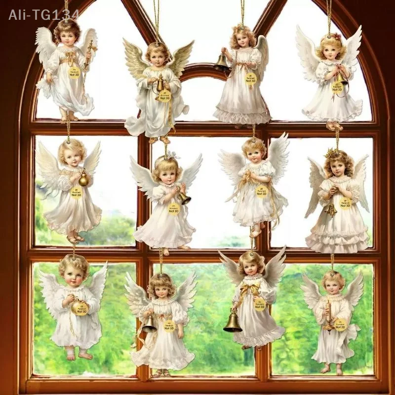 12 قطعة من المعلقات الخشبية الملاك لعيد الميلاد العتيق، زخارف معلقة من الخشب الاصطناعي مثالية لتزيين العطلات في المنزل والخارجية SHIDWJ