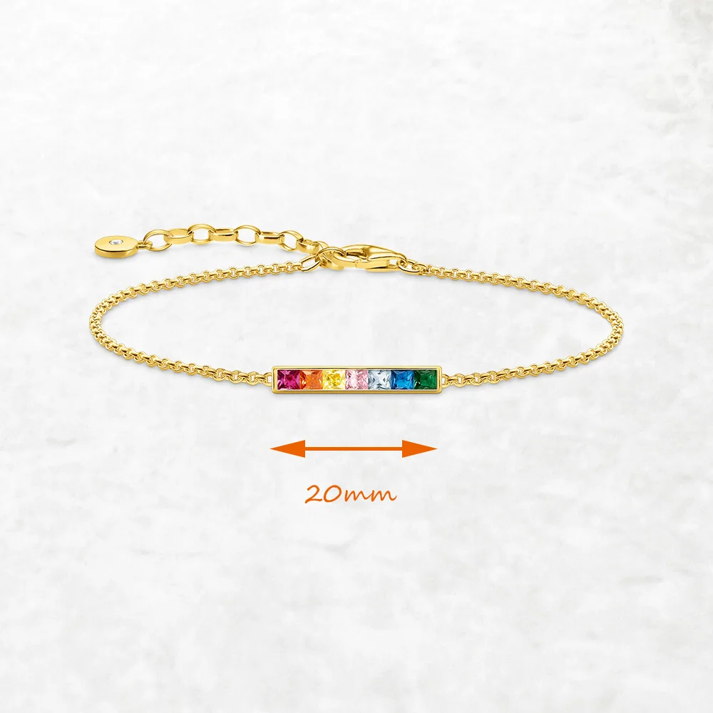 Gold Plated Bracelet Link Chain Colourful Stones 925 Sterling Silver Vintage Jewelry Europe Women Gift
