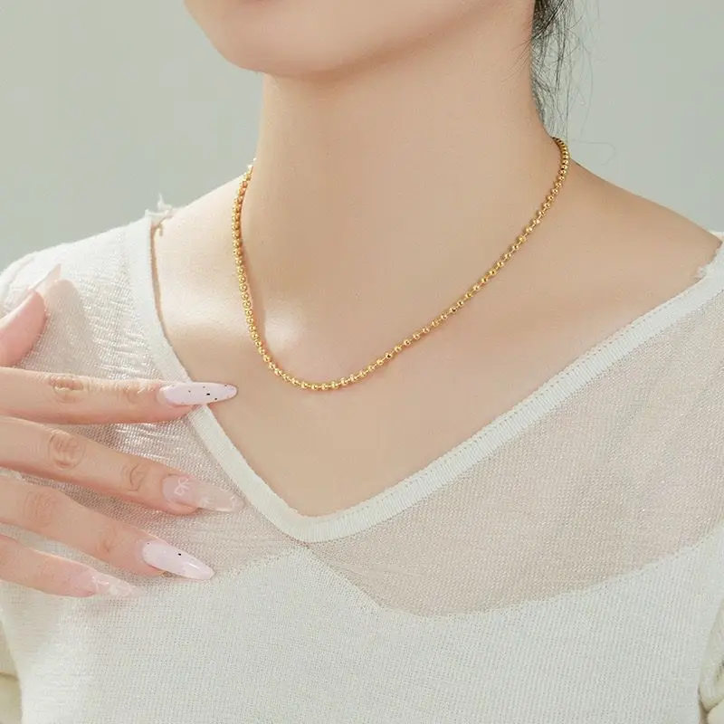 مجوهرات XP - قلادات سلاسل خرز مطلية بالذهب الخالص 45 سم × 3 مم 24 قيراط للنساء والرجال المعلقات المتطابقة