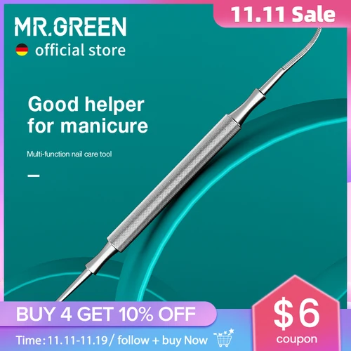 MR.GREEN-herramientas multifunción para el cuidado de las uñas, empujador de cutículas, limpiador de suciedad de uñas, diseño de doble cabeza, cortadora de cutículas de uñas