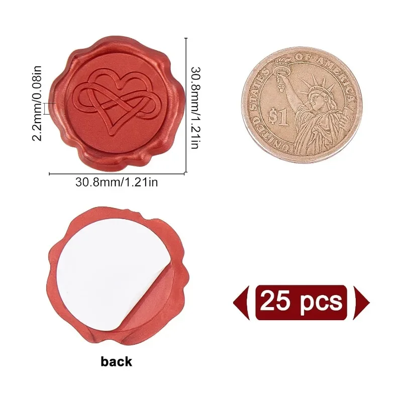 25pcs Heart Wax Seal Stickers Red for Wedding Envelope Valentine's Day Self-Adhesive Alphabet Sealing Gold Decorative Stamp