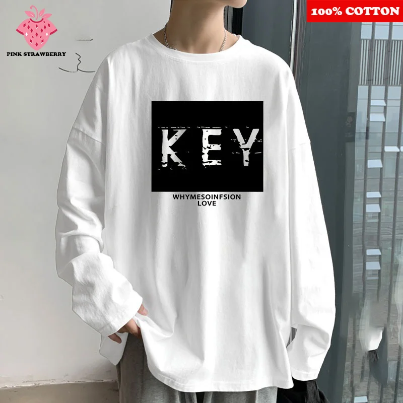 

Round neck long sleeved T-shirt Men Autumn 2025 New 100% Cotton American White Casual Long sleeves T-shirt Top Y2k Male clothing