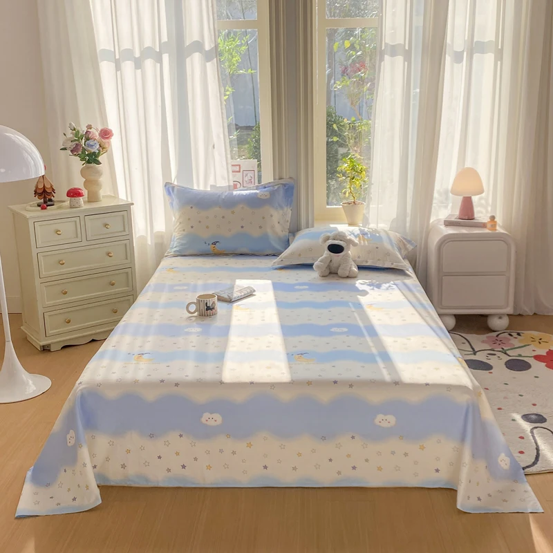 100%Cotton Bed Sheet Fresh Printed Flat Sheet постельное белье Single Bed Linen Queen Top Sheets King lençol de cama de casal