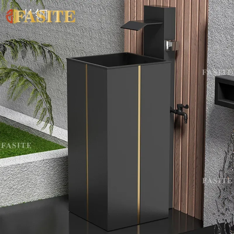 High End Villa Wash Basin Balcony Floor Basin Stainless Steel Outdoor Anti Freeze Crack Column Basin Courtyard
