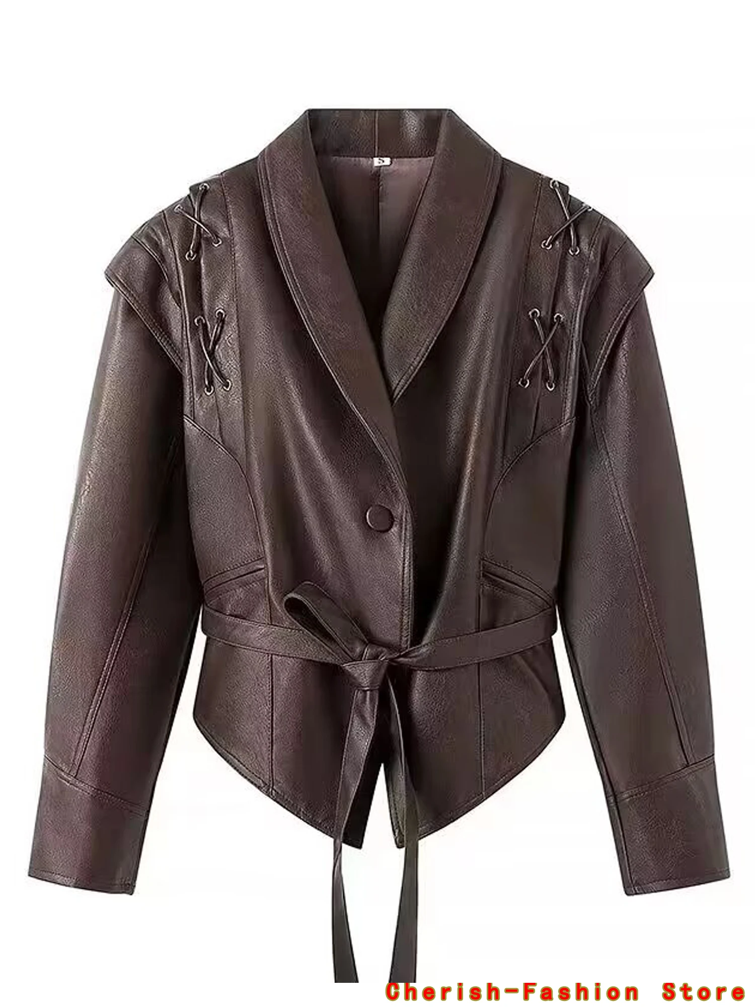 2024 New Coal Brown Women's Washed Leather Jacket Tassels Coat, Short Coat With Downgraded Zipper And Vintage Lapel Jacket