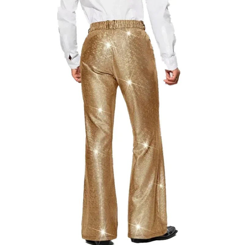 กางเกงสูทผู้ชายสีเงิน กางเกงขายาวสำหรับการแสดงบนเวทีสีน้ำเงิน มีสีทอง เงิน ดำให้เลือก ไซส์ S-XXL