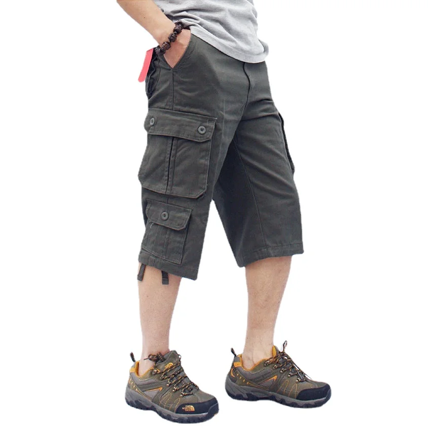 Long Length Cargo Shorts Men Summer Casual Cotton Multi Pockets Hot Breeches Cropped Trousers Military Camouflage Shorts 29-44