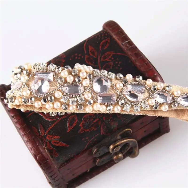 Women Hair Accessories Fashion Headband Sweet Lace Hairband Band Vintage Lace Faux Ladies Hair Headdress Rhinestone Pearls O0E3