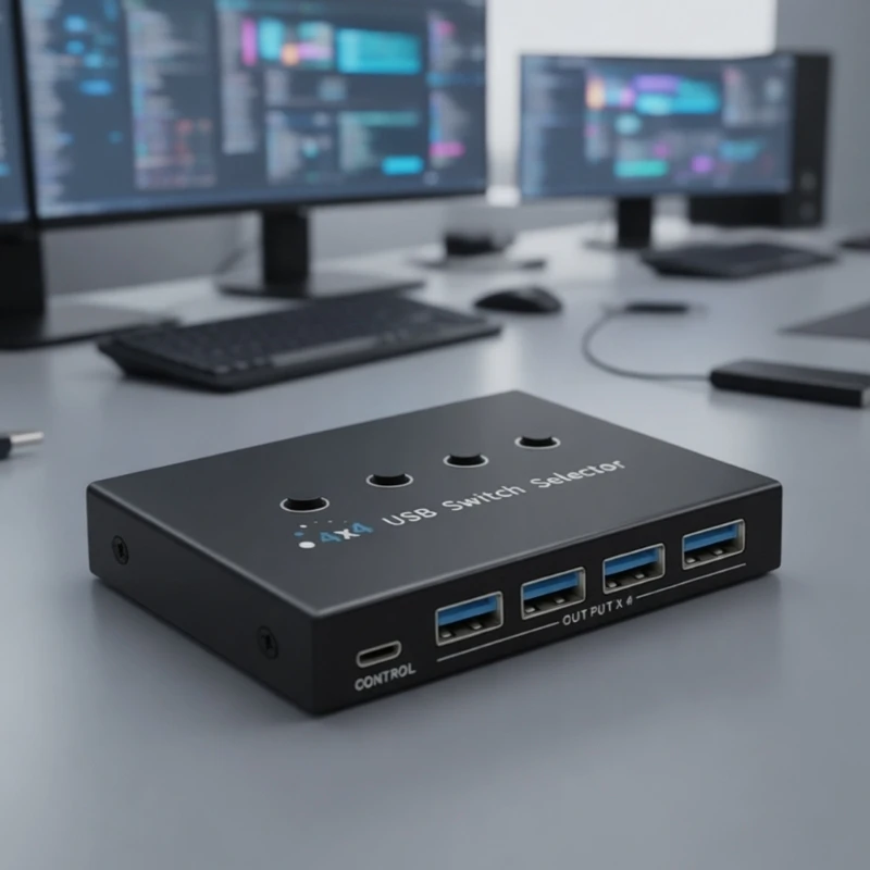 U55C USB3.0 Switcher 4 Port Hub For Sharing Printer And Devices Between 4 Computers