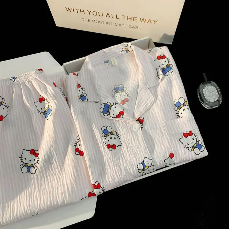 

Sanrio Hello Kitty женские пижамные комплекты для сна Kawaii мультфильм студенческие весенне-осенние брюки с длинными рукавами домашняя одежда для отдыха новая