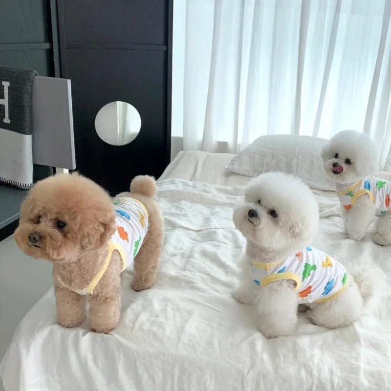 

Dinosaur Pattern Dog Clothes Spring Summer Yorkshire Sling Pet Vest Cat Korean Cartoon Short Sleeve Dog Products
