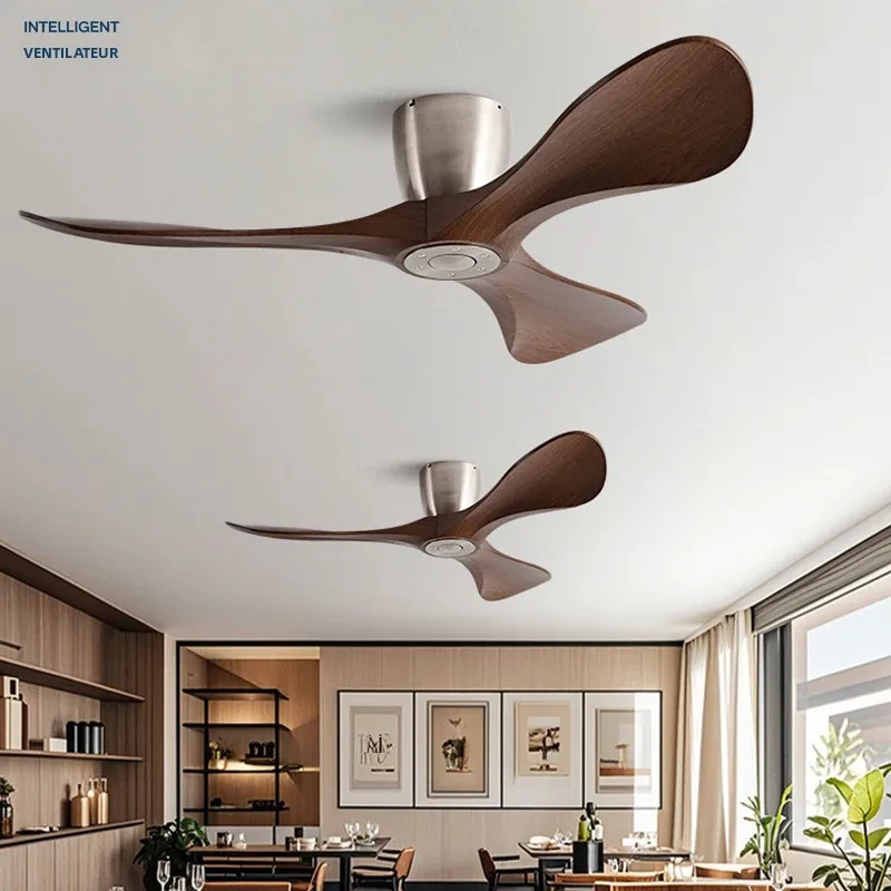 Ventilateur de plafond à moteur CC élargi de 42/52/60 pouces avec lumière LED et télécommande - 6 vitesses, silencieux, sans lumière pour plafonds bas, pour chambre à coucher