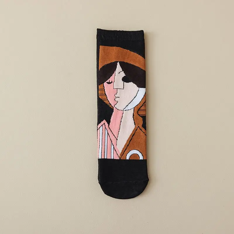 Calcetines de Arte de pintura al óleo abstracta Retro para mujer, serie facial, Picasso, dibujos animados occidentales, monopatín callejero creativo, regalo de Navidad