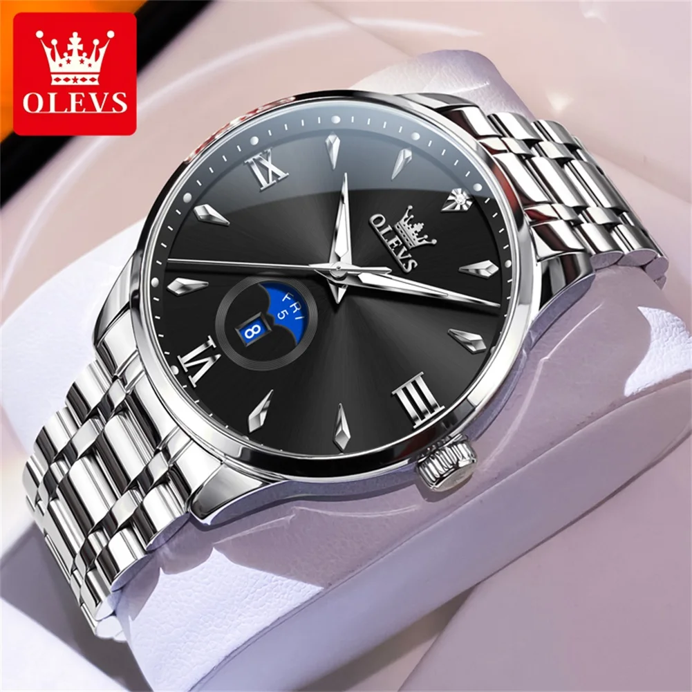 

OLEVS 3646, мужские часы, модные оригинальные кварцевые часы с двойным календарем, водонепроницаемые светящиеся часы с большим циферблатом, роскошные брендовые мужские часы