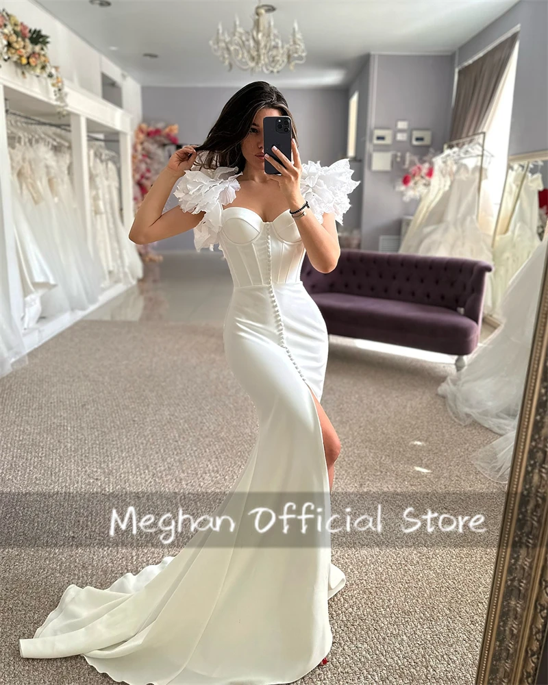 

White Sweetheart Beach Wedding Dresses For Bride Ruffles Formal Dress Mermaid Party Dress Robe De Bal Customized