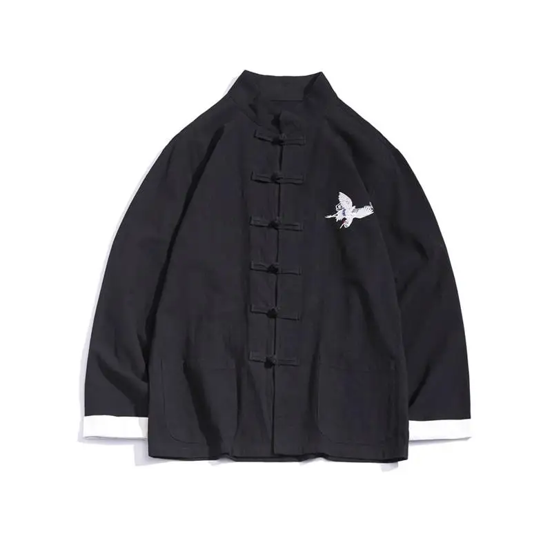 

Men's Windbreaker Jaet Embroidered Crane Button Stand Collar Tang Costume Retro Hanfu Autumn Jaet Chinese Sle Outer L