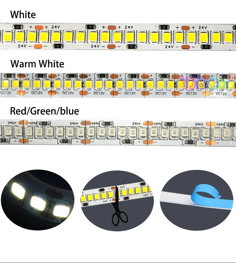 

12V DC 5m High Bright 2835 SMD 120 LEDs/M Light Bar 240 LEDs/M White/Warm White/Red/Green/Blue Flexible LED Strip Tape IP30 NP