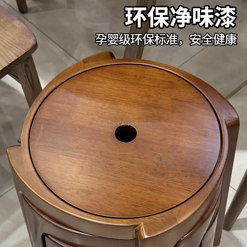 Stackable Solid Wood Round Stool Sturdy Durable Windmill‑Style Dining Stool For Home Restaurant