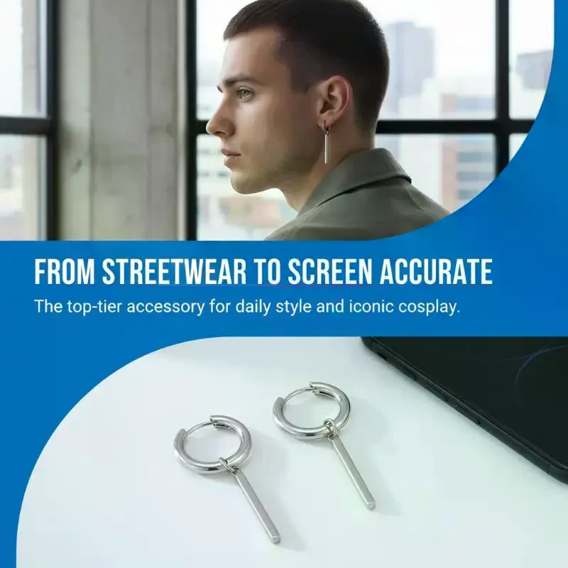 Minimalist Fake Earrings Square Bar Hanging Hoop Earring Pendant Ear Clip Stainless Steel Earring Men Jewelry