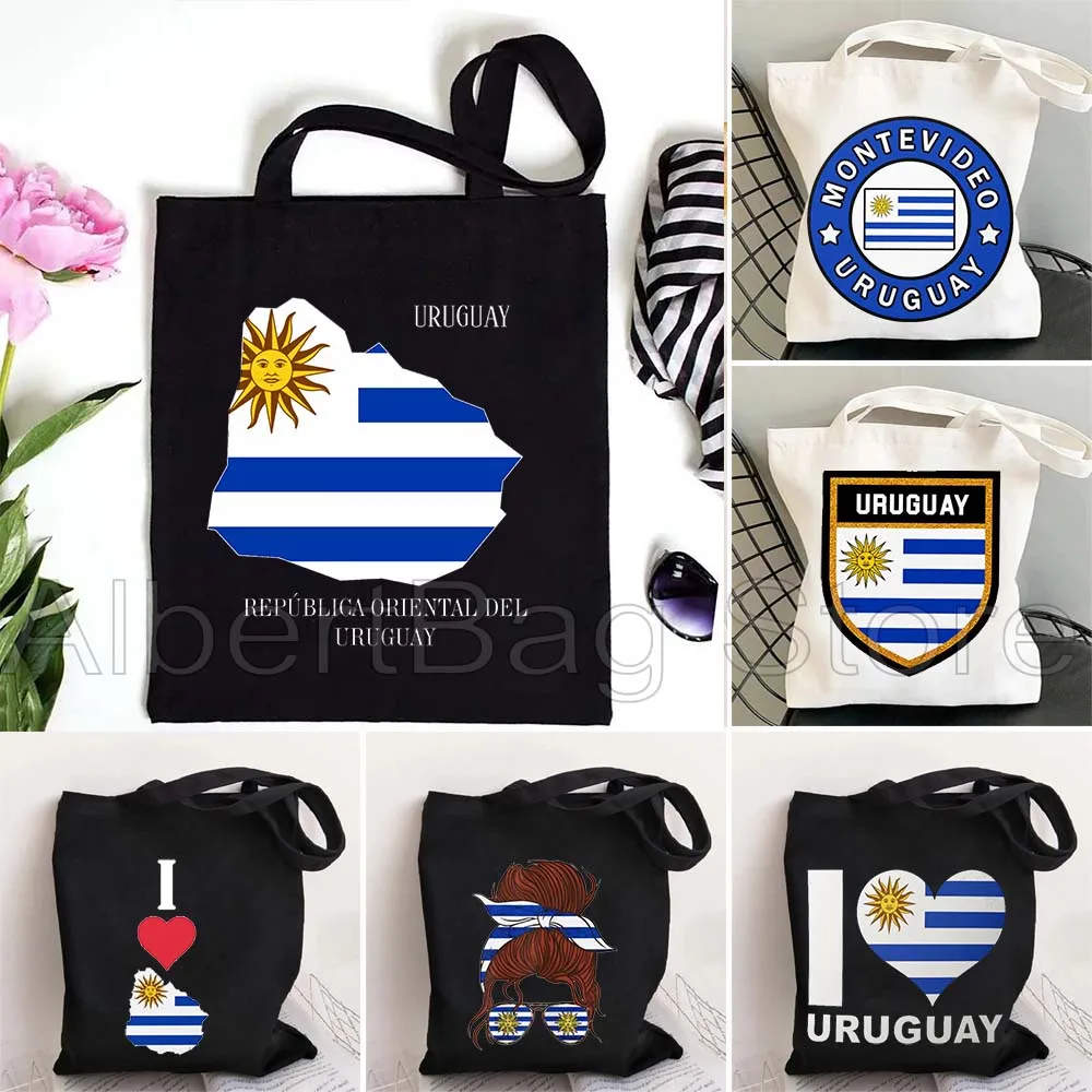 

Love Uruguay Heart Uruguayan Girl Flag Map Womens Canvas Tote Bag Shoulder Harajuku Shopper Reusable Handbag Cute Patriotic Gift