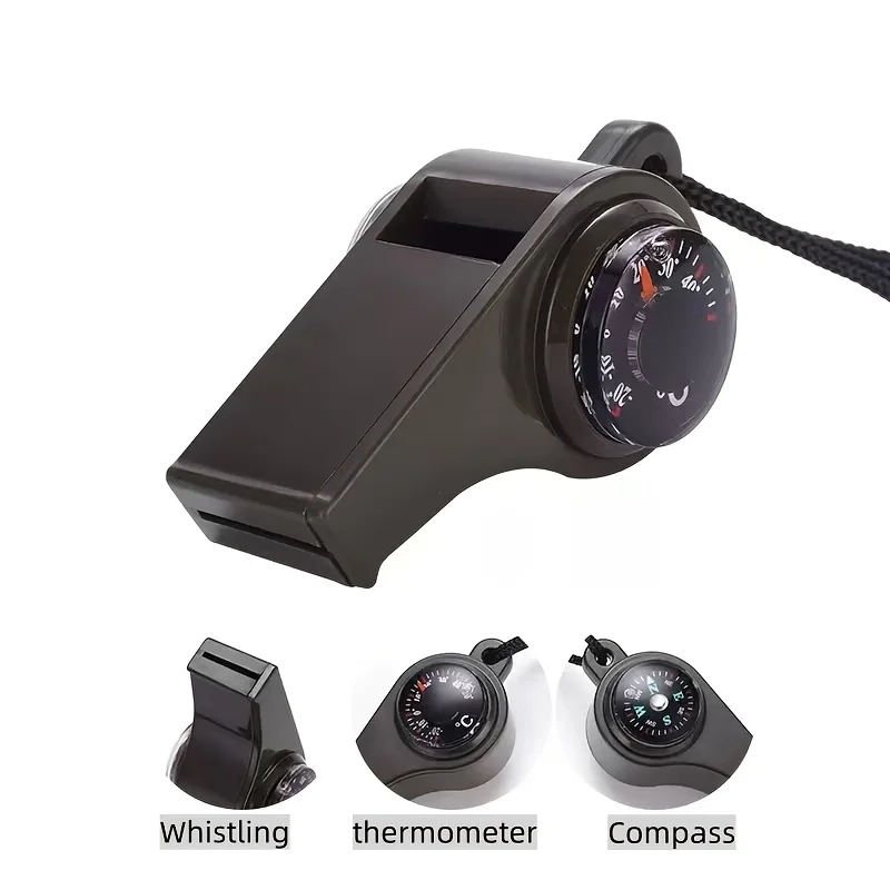 1PCS 3-in-1 Multi-Function Survival Sentinel - An Outdoor Portable High-frequency Sentinel with A Compass and Thermometer, Suitable for Activities Such As Camping, Hiking, Cycling, Fishing, Training and Rescue.