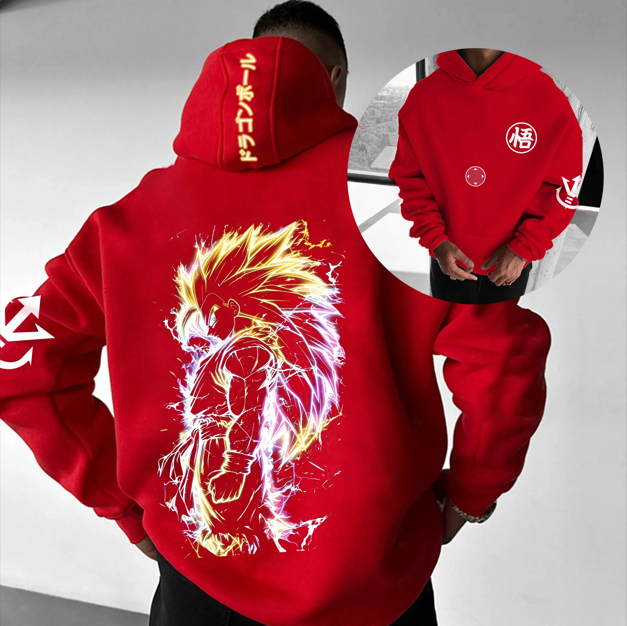 

Одежда для родителей и детей, осенне-зимняя японская горячая кровавая анимация, толстовка с капюшоном Dragon Ball, мужской топ для пар