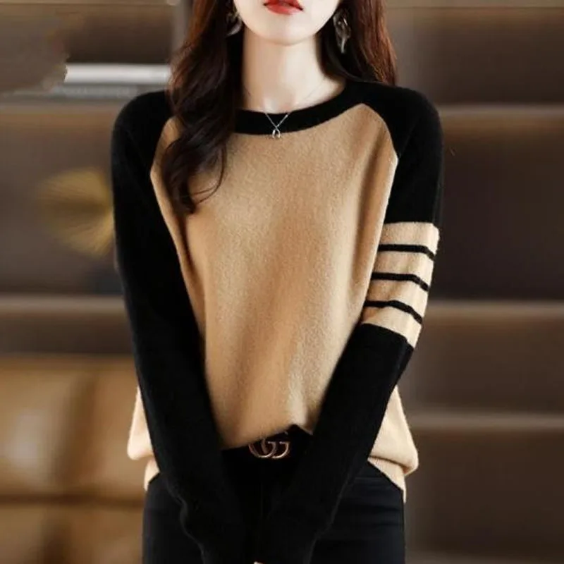 New Fashionable and Fashionable Round Neck Colored Loose Versatile Slim Casual and Simple Women\'s Knitted Long Sleeve Sweater