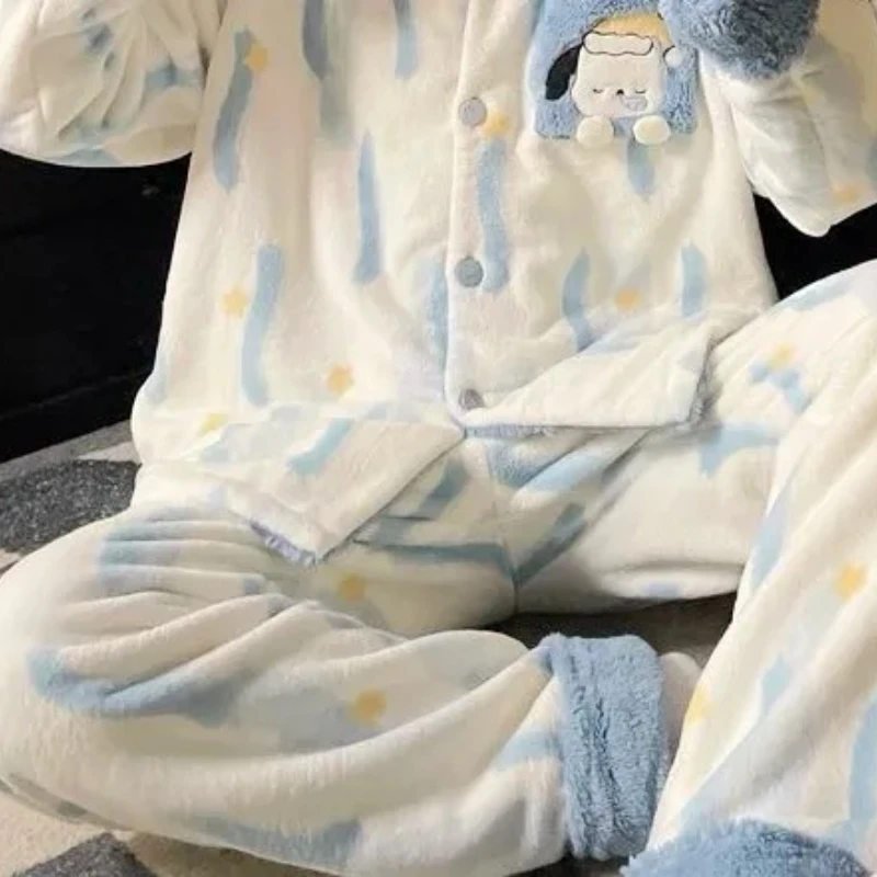 Pigiama in velluto corallo Pochacco di alta qualità Cute Cartoon Girls caldo autunno inverno set di vestiti per la casa per studenti grassi di grandi dimensioni