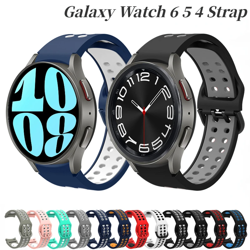 

20mm Silicone strap For Samsung Galaxy watch 6/5/4 40mm 44mm 5 pro sport breathable wristband Galaxy watch 6 4 Classic 47mm/46mm