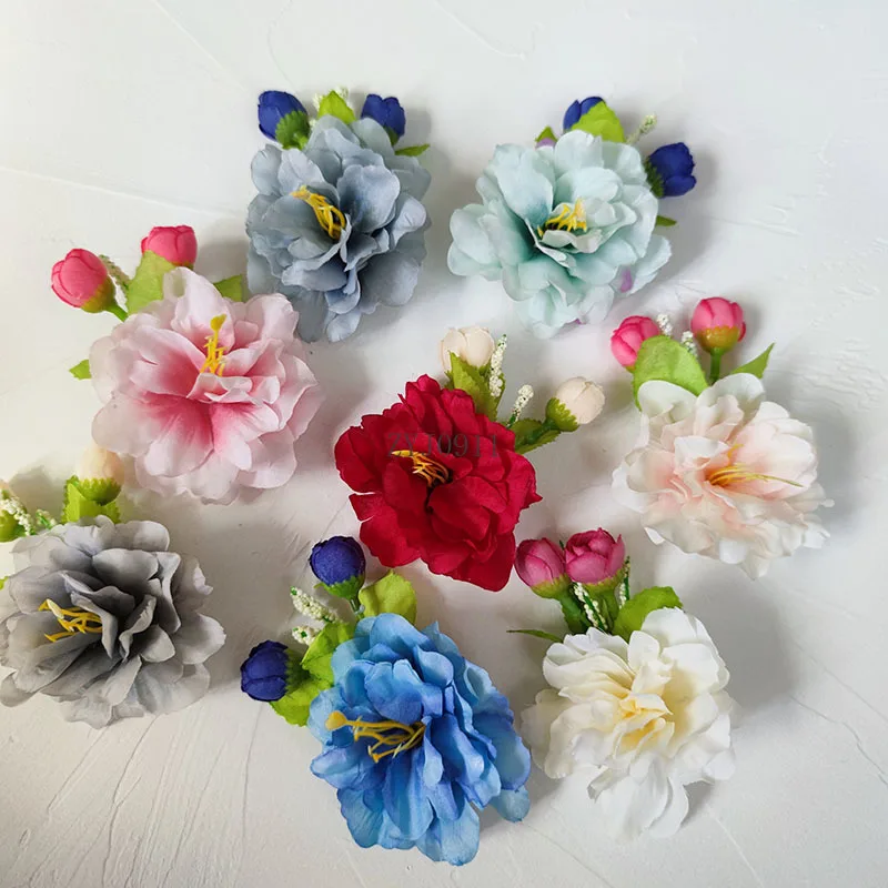 *الصدار زهور الزفاف الحرير الاصطناعي الفاوانيا أساور العروس وصيفات الشرف الصدار اكسسوارات الزفاف Mariage الطرف الديكور