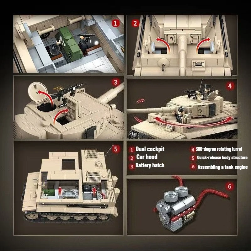 Military WW2 Tiger I Heavy Tank Building Blocks KV-2 Panther Tanks Army Weapons Soldiers Bricks Kids Toys Boys Birthday Gift