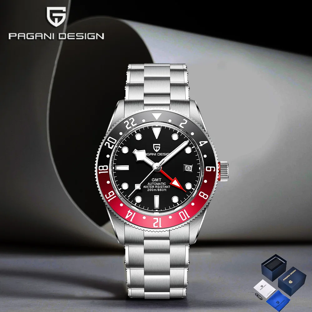 2025new باجاني تصميم GMT ساعة رجالي الترفيه ساعة ميكانيكية ساعة أوتوماتيكية للرجال صندوق هدايا رجالي رياضي 20bar الفولاذ المقاوم للصدأ