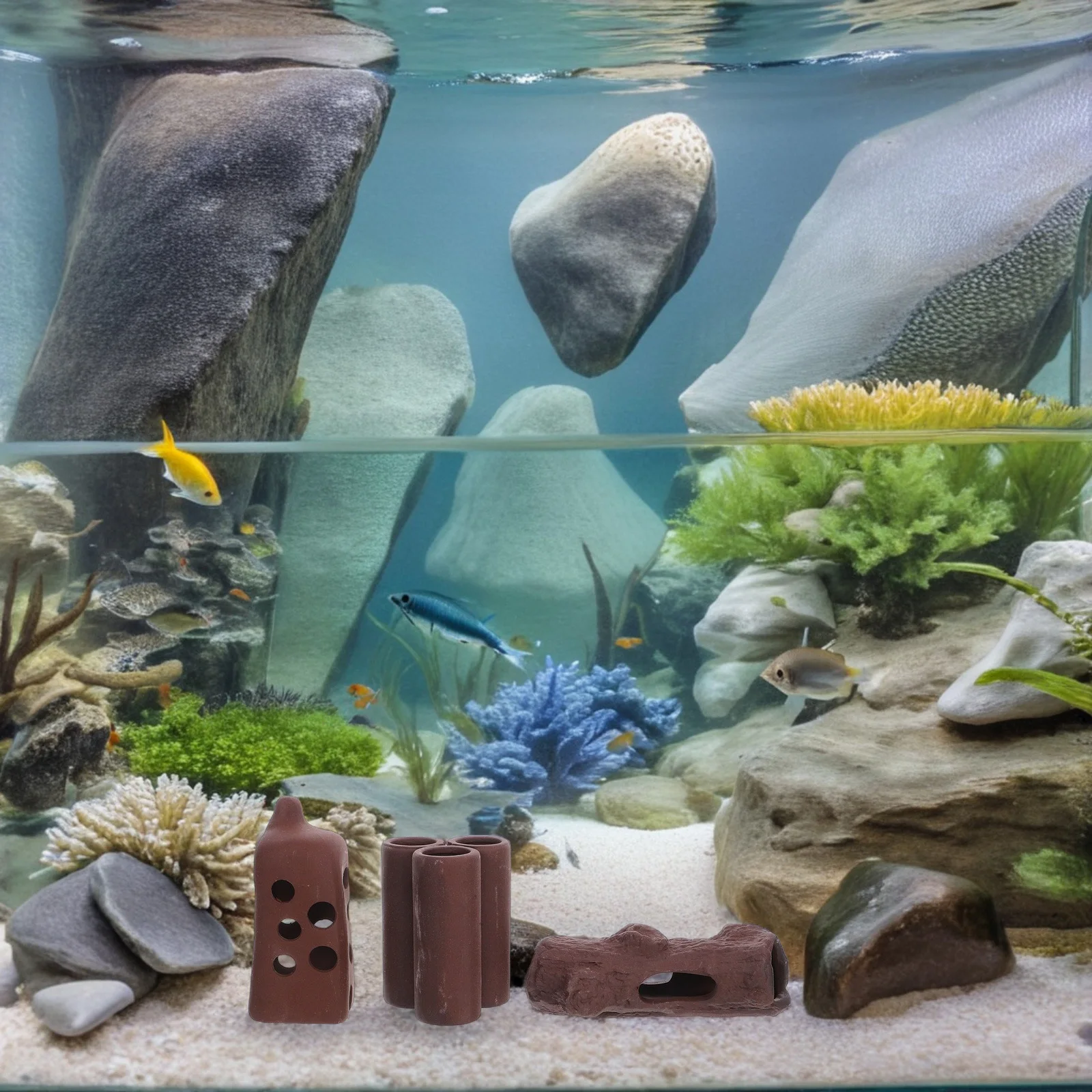 

3Pcs Fish Tank Decor Aquarium Landscaping Ceramic Hides Natural Purple Sand Rockery for Shrimp and Betta Fish Breeding Cave