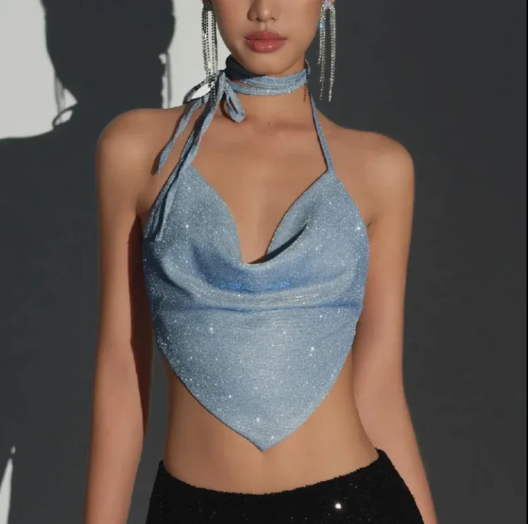 

V-Neck Triangular Scarf Irregular Hanging Neck Vest for Women In Summer Sexy Swing Collar Big Backless Solid Color Suspender Top