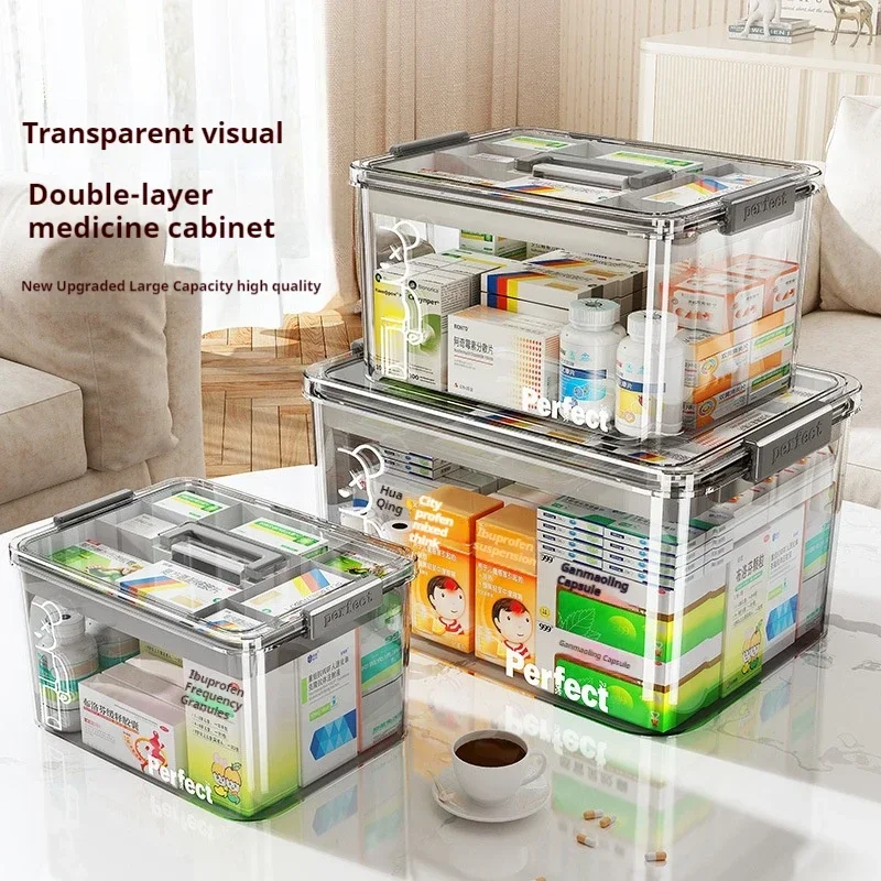 Plastic Organizer Box Portable Medicine Storage Large-capacity Organizers Transparent Boxes Home Organization Storage Containers