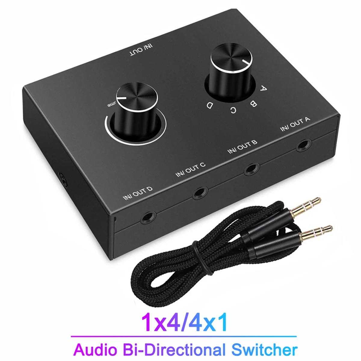 4 Way 3.5mm Jack Audio Switcher Stereo Bi-Directional Audio Switch Splitter Box 4 in 1 Out Headphone Amplifier