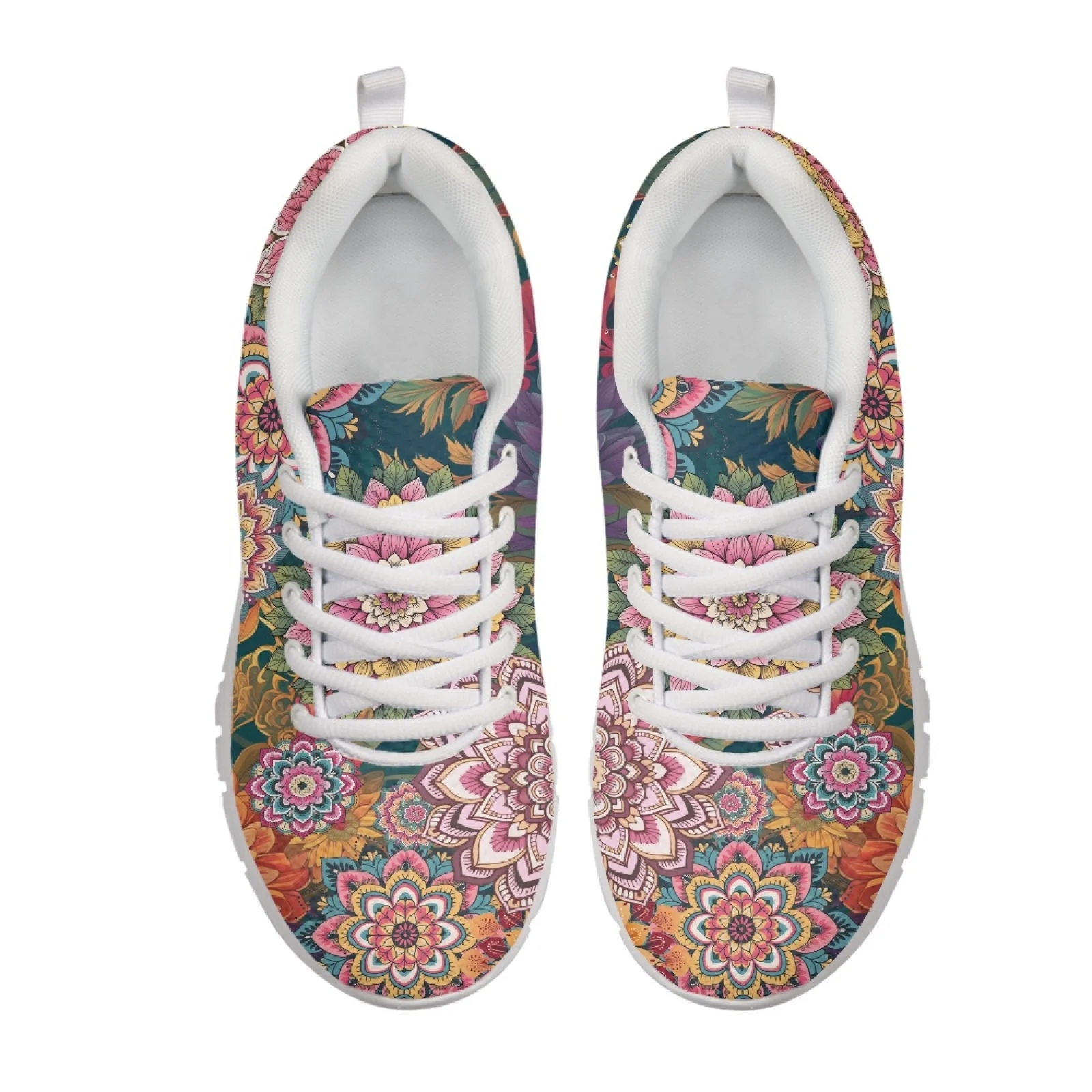 Coloranimal Lightweight Lace Up Walking Sneakers for Women Women Sneakers for Training Vintage Mandala Floral