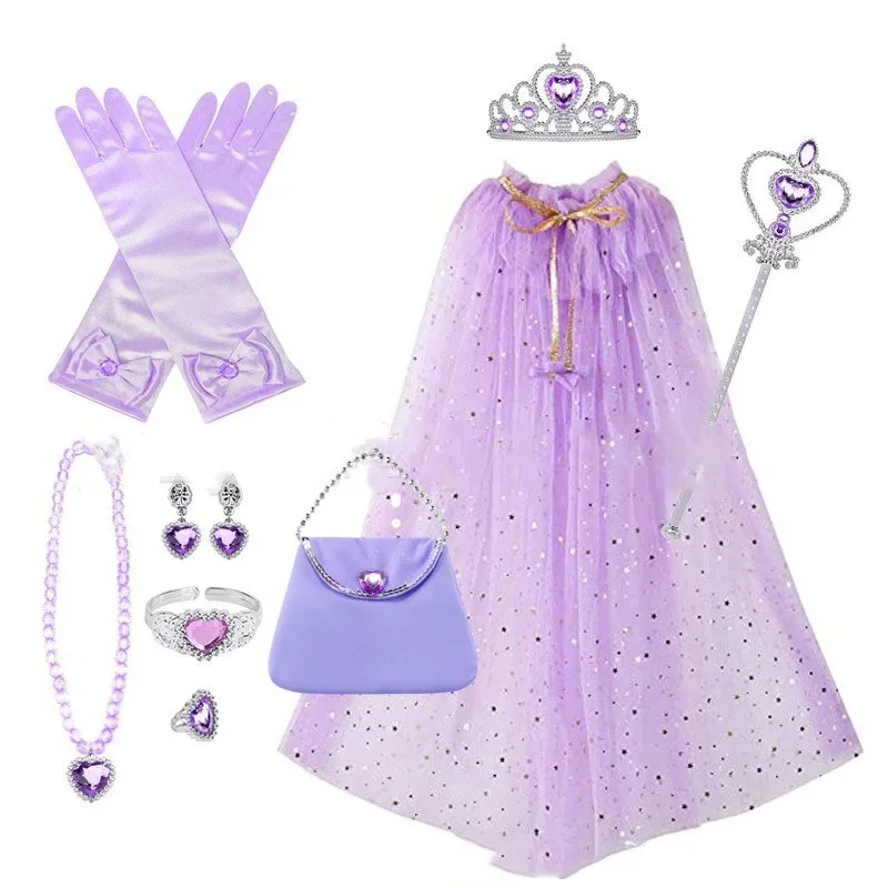 مجموعة عباءة الأميرة اللطيفة والأنيقة للهالوين، مجموعة عباءة الأميرة على شكل تاج، عباءة شال ترتر، مجموعة حقائب يد صغيرة، هدية عيد الميلاد