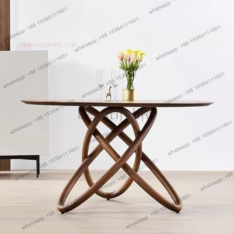 

North American medieval solid wood dining table modern simple villa small household round dining table