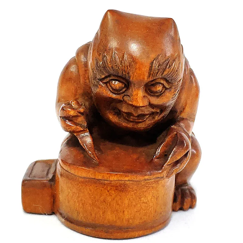 

Y9005 - 2 "ручная резьба, японский Монстр Самшит Netsuke - Oni