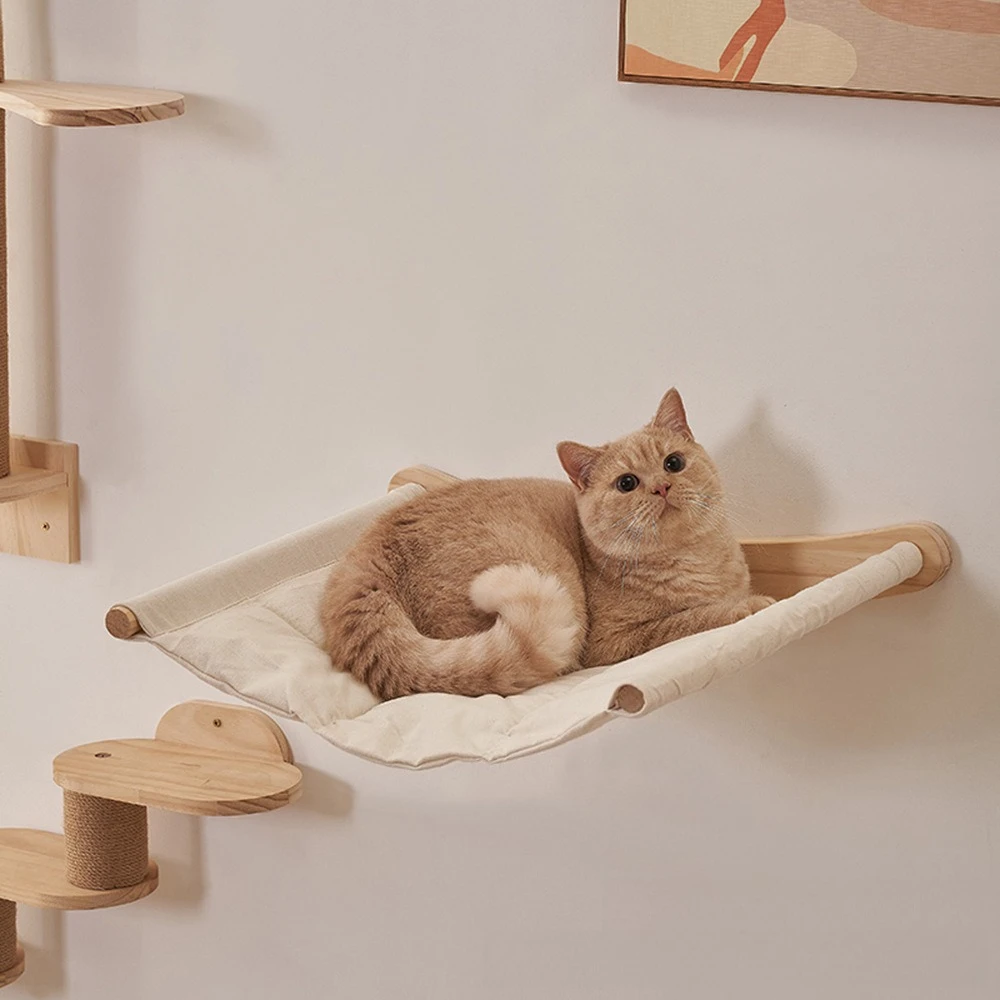 Árbol rascador de pared para gatos de madera con hamaca y cama - imagen 2