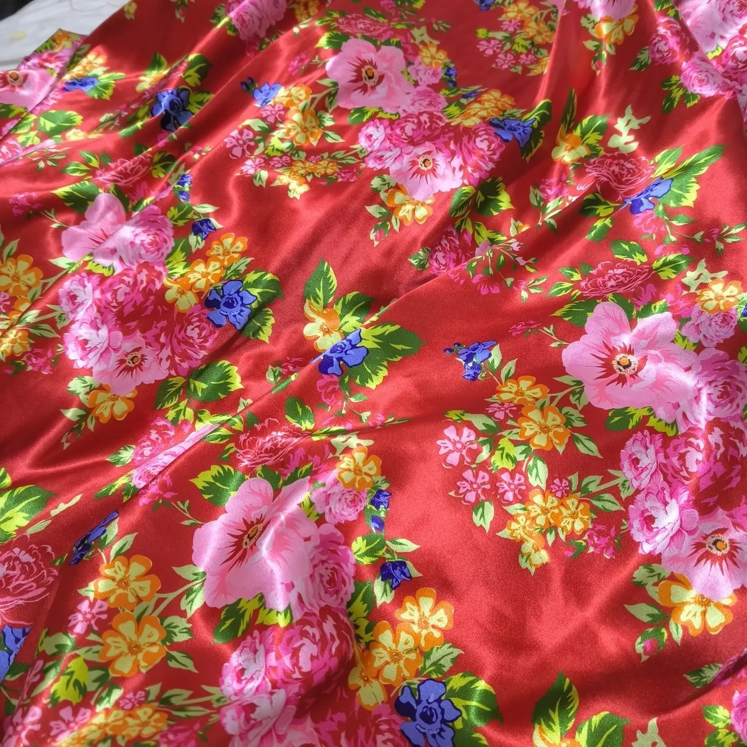 Floral Print Acetate Satin Fabric Silky Smooth By The Meter for Bed Sheets Diy Sewing Lining Textile Soft Cloth