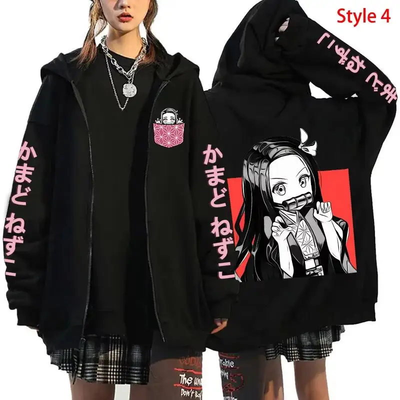 Autumn and Winter New Kamado Nezuko Hoodie Women's Casual Personalized Zipper Hoodie Coat Street Fashion Anime Hoodie