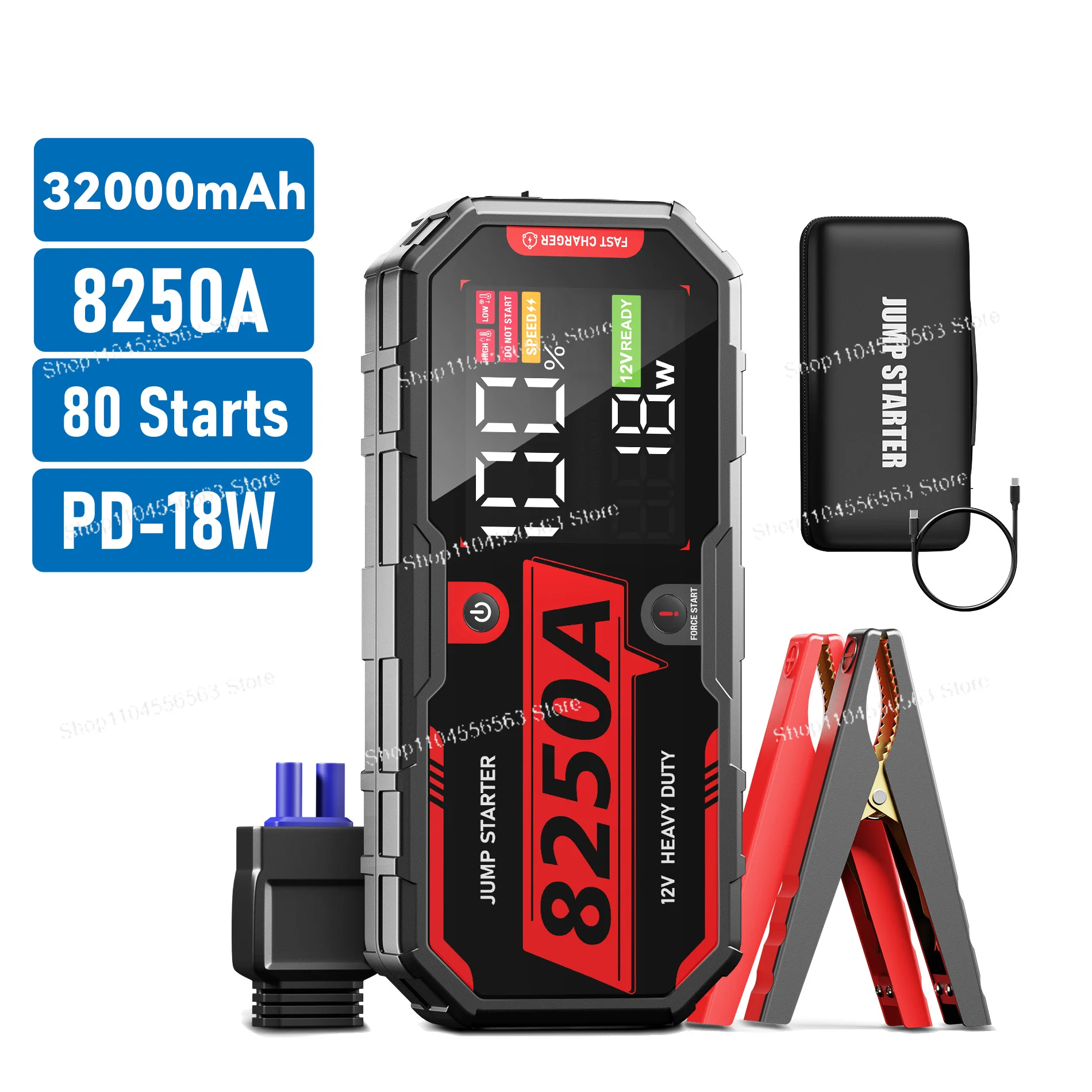 Portable Car Jump Starter 8250A 12V 32000mAh Power Bank Battery Booster Super Capacitor Jump Starter for Car Starter