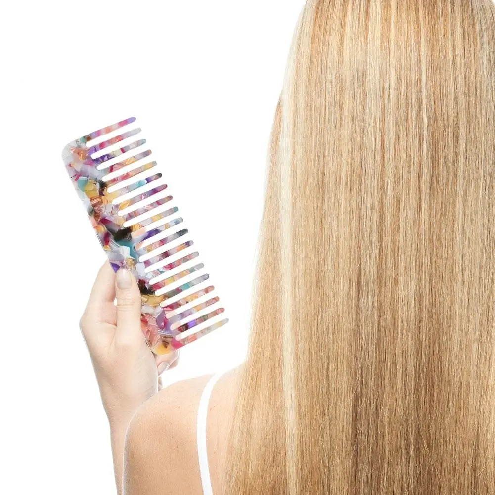 한국 패션 디자인 헤어 빗 넓은 이빨 아세테이트 미용 빗 정전기 방지 마사지 헤어브러시 다채로운 헤어 스타일링 도구