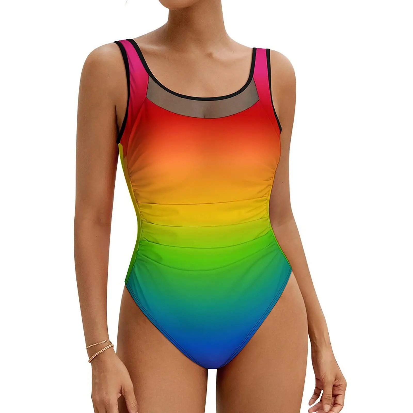 

Ombre Gradient Swimsuit Rainbow One Piece Swimwear Push Up Retro Bathing Suit Sexy Surfing Design Beach Outfits