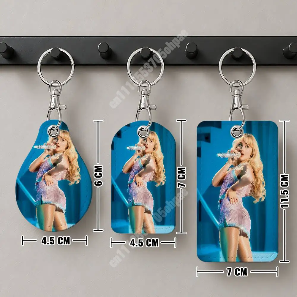 S-Sabrina C-Carpenter Short N' Sweet Leather Keychain Card Holder for Airtag & Access Cards Modern Bus Pass