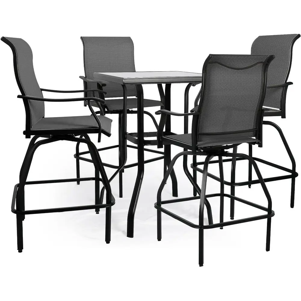

5pcs Outdoor Swivel Bar Stools Set with All-Weather Textilene Fabric and Stable Height Table - Grey